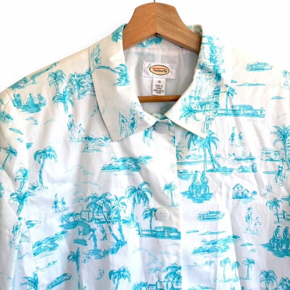 TALBOTS WHITE BLUE PATTERNED BUTTON UP JACKET WOMENS SIZE 14 - Picture 3 of 7